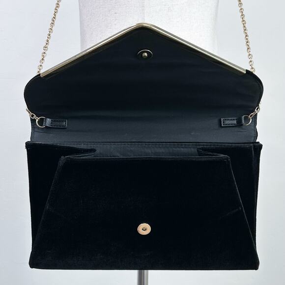 Neiman Marcus Vintage Embroidered Crane Black Velvet Chain Envelope Purse - Picture 6 of 10